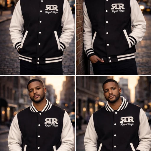 Royal Rags: Classic Varsity Jacket (Black & White Edition)