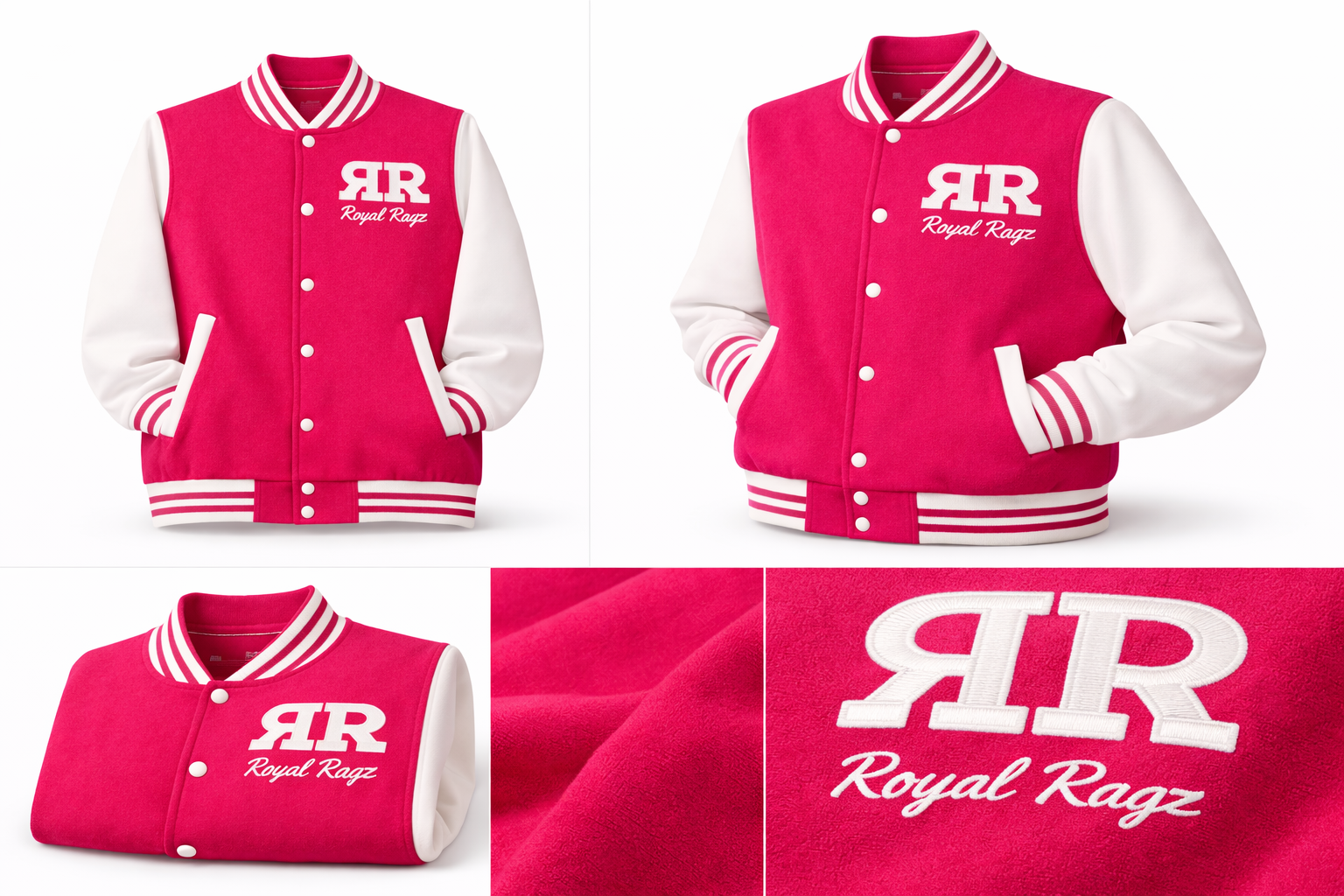 Royal Rags: Classic Varsity Jacket (Pink & White Edition)