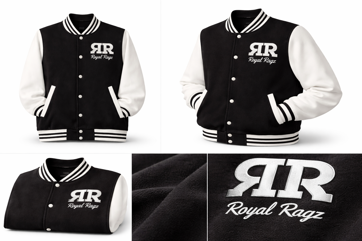 Royal Rags: Classic Varsity Jacket (Black & White Edition)