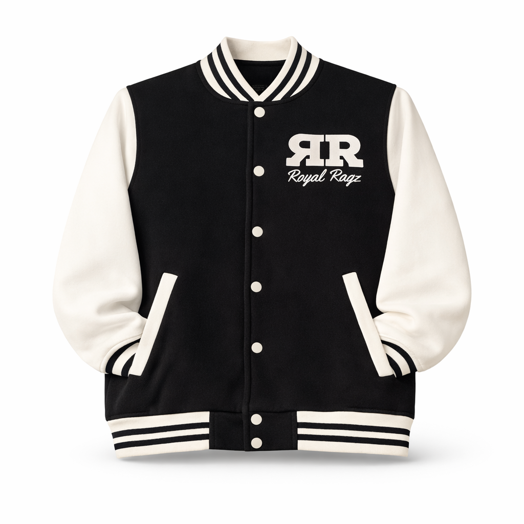 Royal Rags: Classic Varsity Jacket (Black & White Edition)