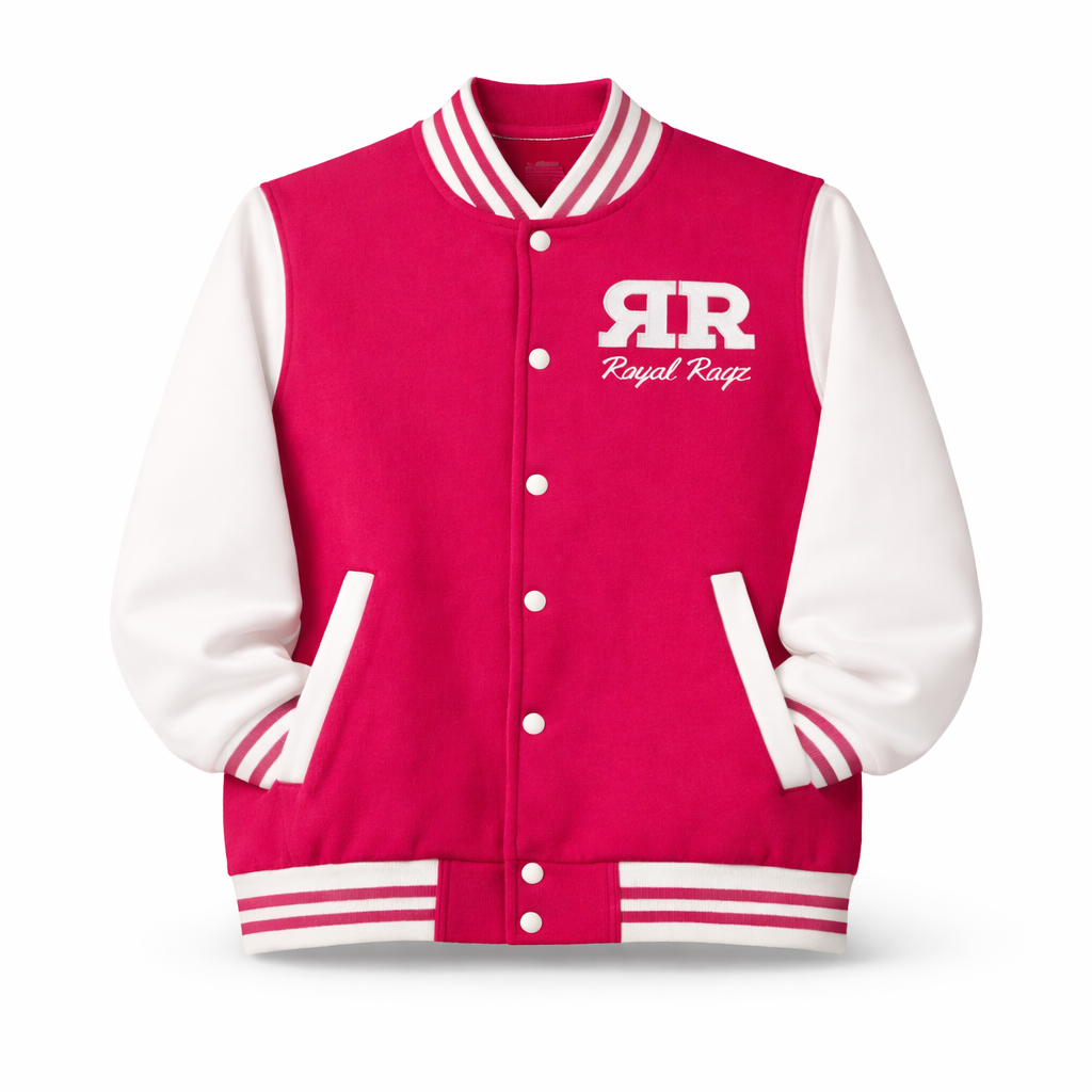 Royal Rags: Classic Varsity Jacket (Pink & White Edition)
