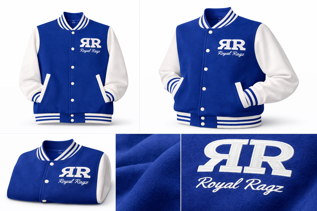 Royal Rags: Classic Varsity Jacket (Royal Blue & White Edition)