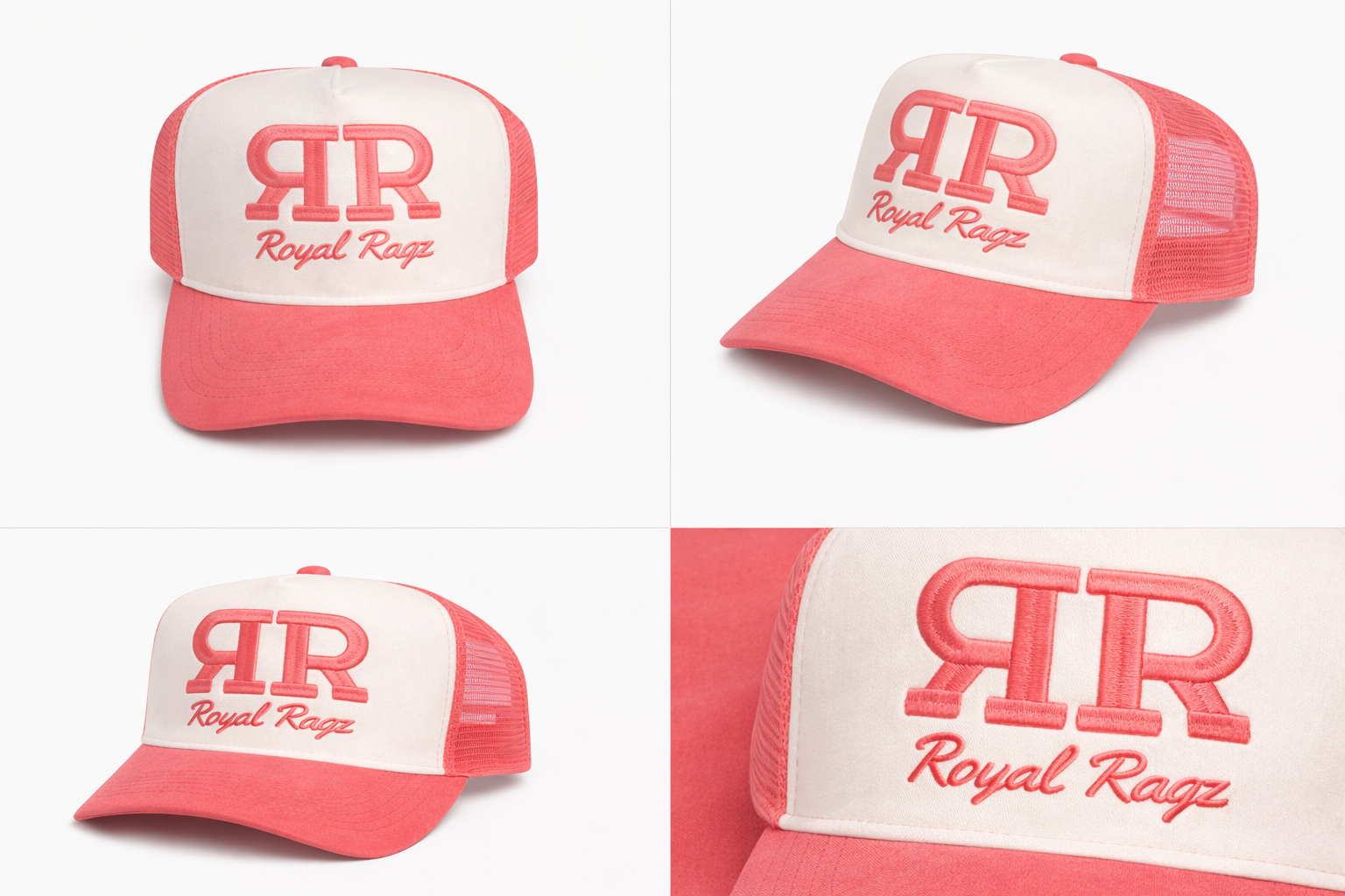 Royal Rags: RR Signature Suede Trucker Hat (Pink & Cream Edition)