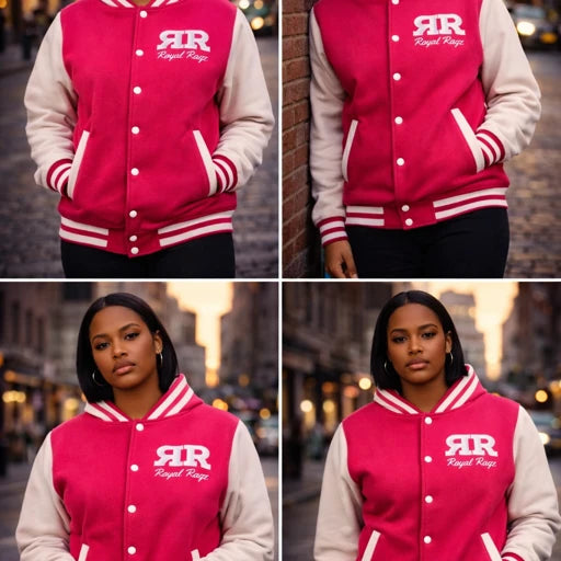 Royal Rags: Classic Varsity Jacket (Pink & White Edition)