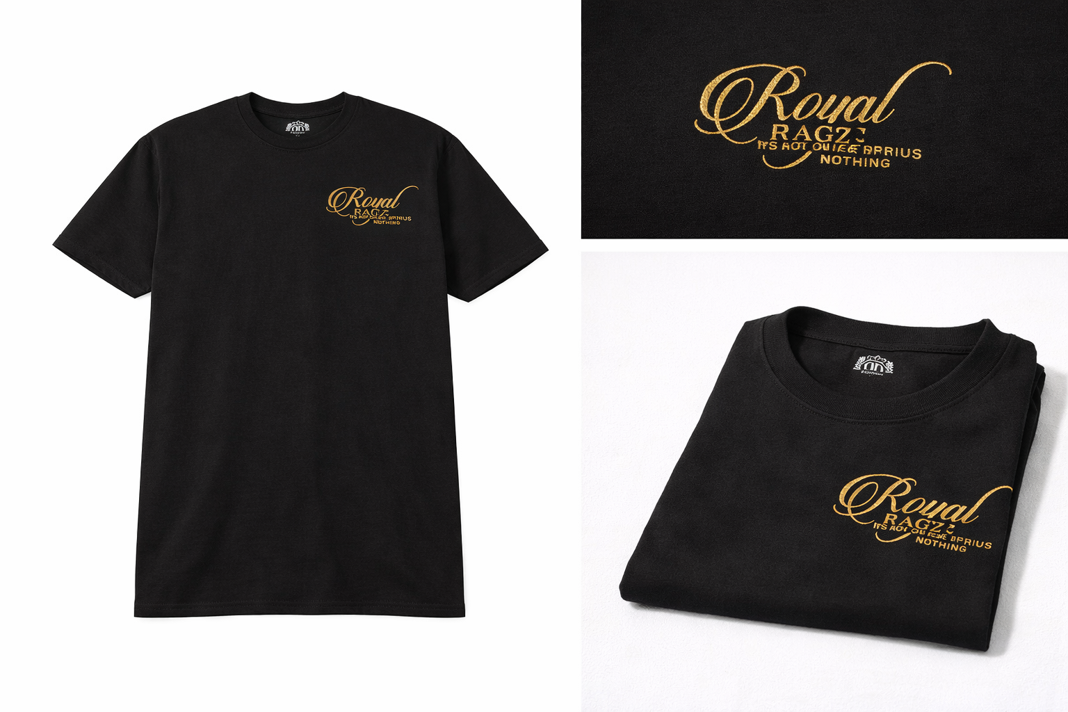 Royal Rags: Mini Signature Script Tee (Black & Gold)