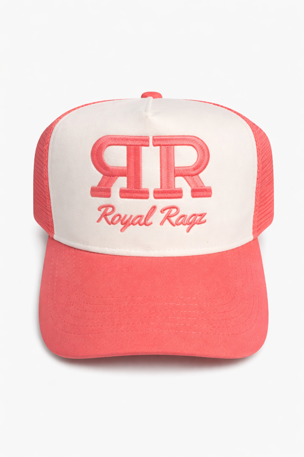 Royal Rags: RR Signature Suede Trucker Hat (Pink & Cream Edition)