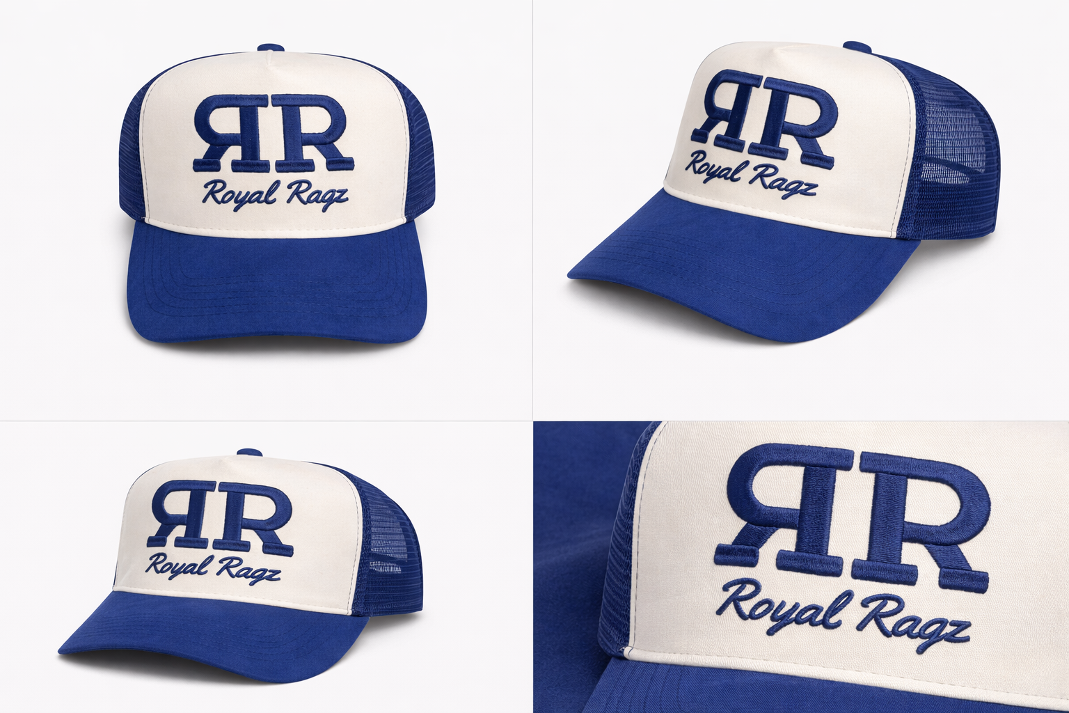 Royal Rags: RR Signature Suede Trucker Hat (Royal Blue & White Edition)